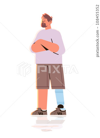 man with replaced robotic leg guy with titanium implant or prosthesis body part restoring normal functioning people with disabilities 108455352