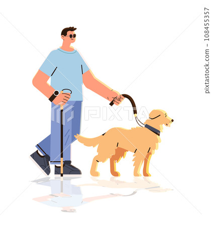 bling man walking with guide dog assistant animal leading male character confident navigation people with disabilities bling man walking with guide dog assistant animal leading male character confident navigation people with disabilities 108455357