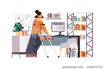 disabled woman event planner standing with walking stick in office planning schedule people with disabilities concept horizontal 108455359