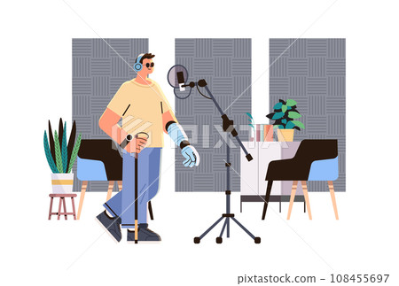 disabled man voice over artist recording music in studio people with disabilities concept disabled man voice over artist recording music in studio people with disabilities concept 108455697