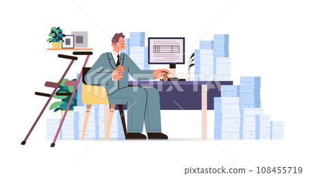 disabled man data entry clerk working with database on computer people with disabilities concept disabled man data entry clerk working with database on computer people with disabilities concept 108455719