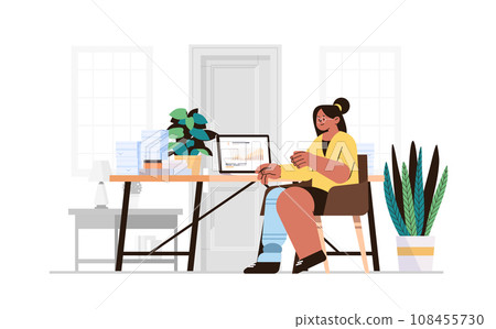 disabled woman accountant with replaced robotic leg and arm girl analyzing financial data statistics on laptop people with disabilities concept disabled woman accountant with replaced robotic leg and arm girl analyzing financial data statistics on laptop people with disabilities concept 108455730