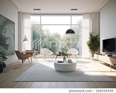 Minimal white modern living room with modern comfortable furniture. Generative AI 108456499