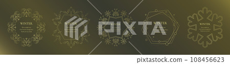 Material_Frame set_Winter decorative frame with snowflakes and light motifs. Luxury gold frame design Material_Frame set_Winter decorative frame with snowflakes and light motifs. Luxury gold frame design 108456623