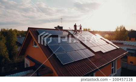 solar panesl or photovoltaic plant on the roof of a house. Generative AI 108457116