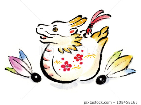 龍年新年賀卡-龍娃娃的卡通插圖 108458163