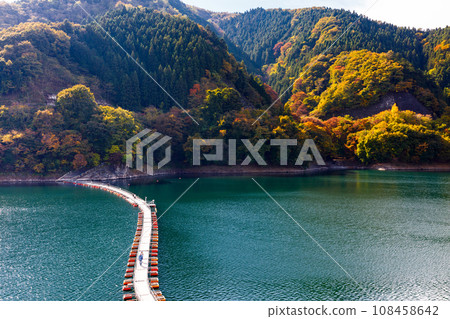 東京奧多摩町奧多摩湖上的麥山浮橋 108458642