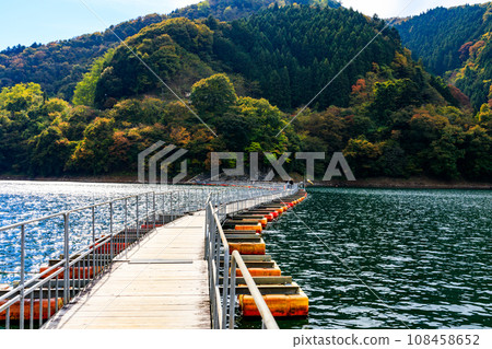 東京奧多摩町奧多摩湖上的麥山浮橋 東京奧多摩町奧多摩湖上的麥山浮橋 108458652