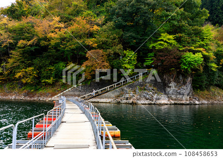 東京奧多摩町奧多摩湖上的麥山浮橋 108458653