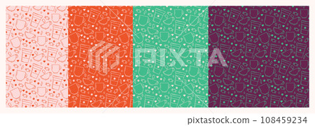 Set coffee,tea cups mugs vector seamless pattern 108459234