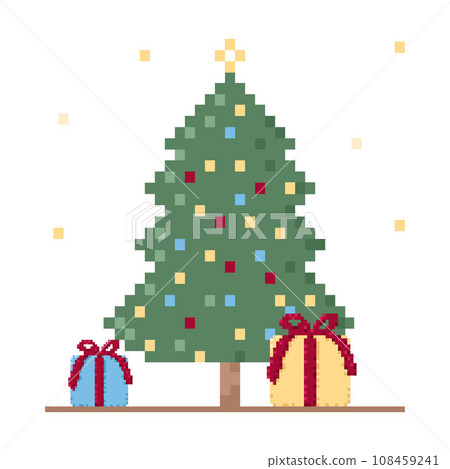 Christmas tree icon with gifts in pixel art Christmas tree icon with gifts in pixel art 108459241