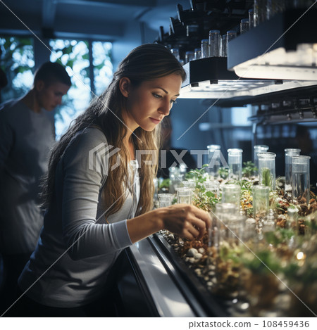 進行植物研究的科學家實驗室的 AI 影像 108459436