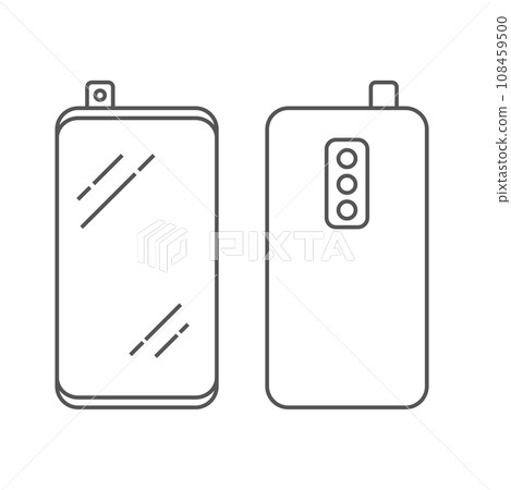 Black line mobile smart phone mock up. Smartphone mobile application presentation or portfolio mockups. This smartphone mock-up isolated on white background 108459500