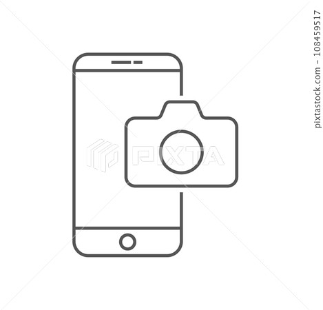 Mobile phone photography camera line icon. Outline vector sign, linear style pictogram isolated on white. Smartphone camera symbol, logo illustration. Editable Stroke. EPS 10 Mobile phone photography camera line icon. Outline vector sign, linear style pictogram isolated on white. Smartphone camera symbol, logo illustration. Editable Stroke. EPS 10 108459517