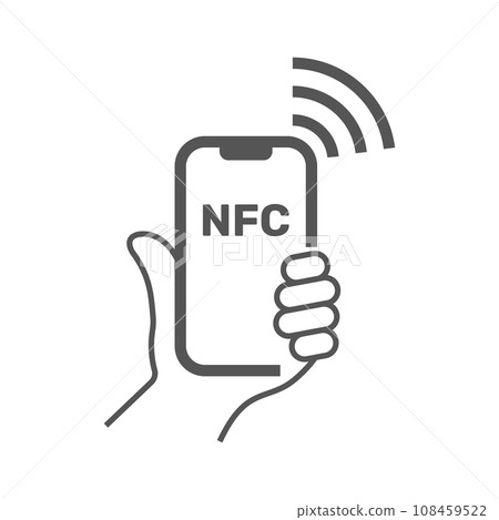 Near field communication, mobile phone with NFC module in hand, payment using smartphone, NFC vector line icon for apps and websites. Editable Stroke. EPS 10. Near field communication, mobile phone with NFC module in hand, payment using smartphone, NFC vector line icon for apps and websites. Editable Stroke. EPS 10. 108459522