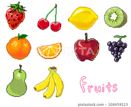 Dot illustration set of various fruits Dot illustration set of various fruits 108459523