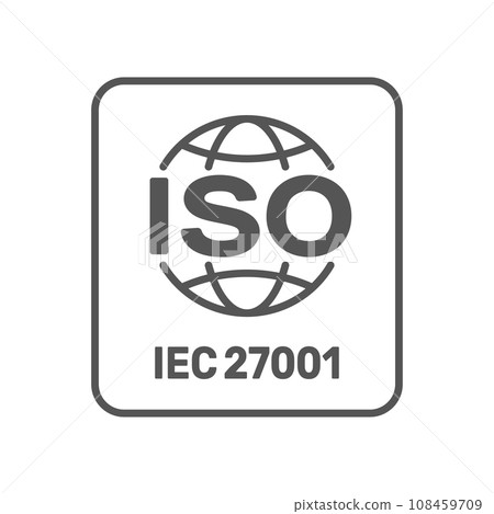 ISO 27001 certified label. ISO IEC 27001 sign. Vector illustration. EPS 10. 108459709