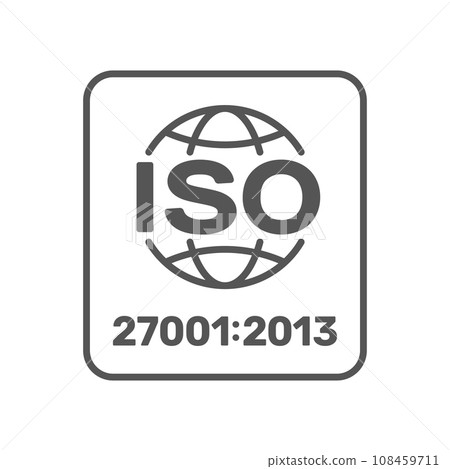 ISO 27001 certified label. ISO IEC 27001 sign. Vector illustration. EPS 10 108459711
