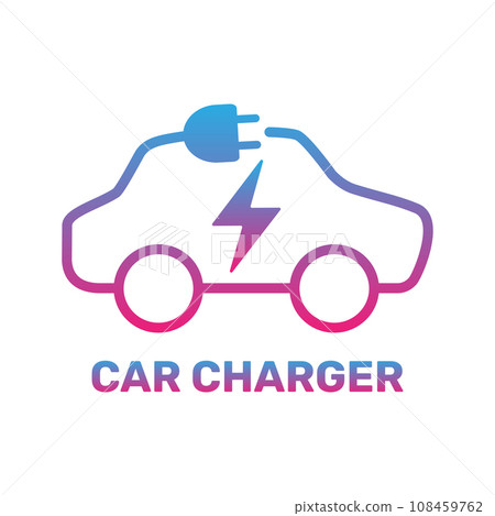 Electric car icon. Electric car charging station. Silhouette electric car in form of cable with plug. Vector Illustration. EPS 10. 108459762