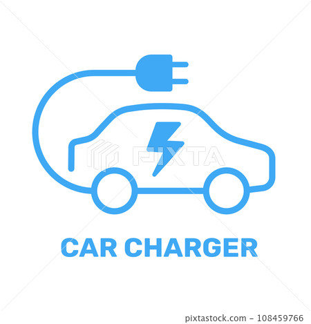 Electric vehicle power charging station. Electrical car symbol. Electric car icon with charging cable. Vector illustration. EPS 10. 108459766