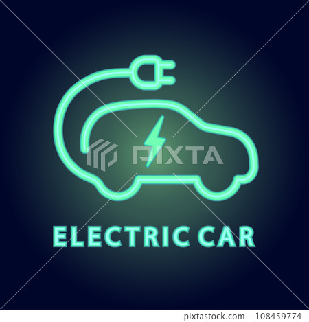 Vector electric car Icon. Logo element illustration in neon light style Vector electric car Icon. Logo element illustration in neon light style 108459774