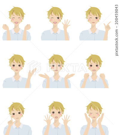 插圖集 8 具有各種表情的婦女（有手勢） 108459843