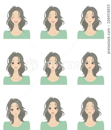 插圖集 3 具有各種表情的婦女 108459855