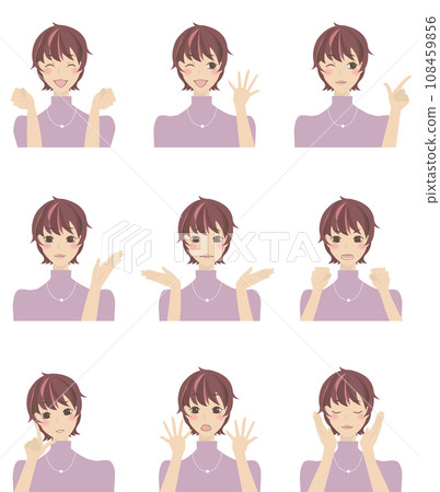 插圖集 2 各種表情的女性（有手勢） 108459856