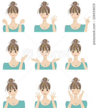 各種表情的女性插畫集1(附手勢) 各種表情的女性插畫集1(附手勢) 108459859