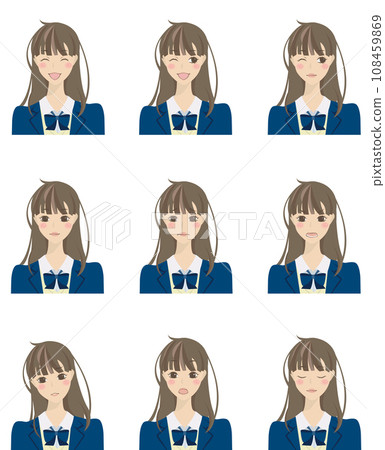 Illustration set of female students (blazers) with various expressions 108459869