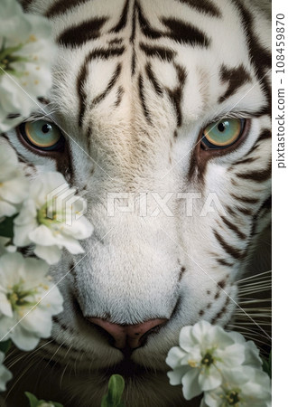 Glamour portrait of a beautiful white bengal tiger.AI generated. 108459870