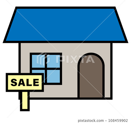 藍色屋頂待售房屋的插圖 108459902