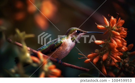 Hummingbird perching on a branch.AI generated. 108459953