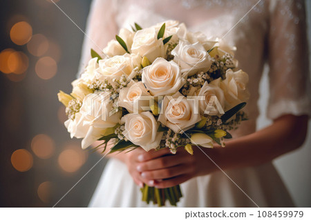 Beautiful wedding bouquet in hands of the bride.AI generated. 108459979