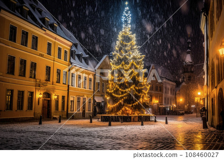 Main Christmas tree at town square. AI generated. 108460027