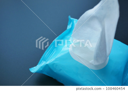Cleansing wet wipes on table with copy space  108460454