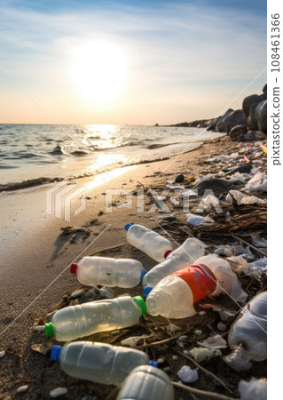 Plastic trash on beach unsightly problem tarnishes natural beauty of coastline also poses risks Plastic trash on beach unsightly problem tarnishes natural beauty of coastline also poses risks 108461366