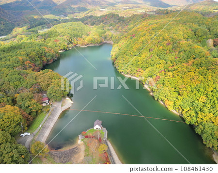 Aerial view of autumn leaves of Choro Lake Aerial view of autumn leaves of Choro Lake 108461430