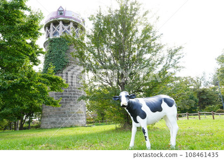 Spectacular view of Hokkaido Yurigahara Park Silo and cow 108461435