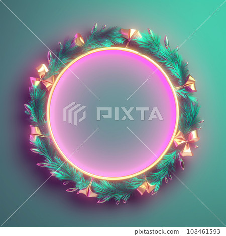 Romantic purple and green Christmas frame AI image 108461593