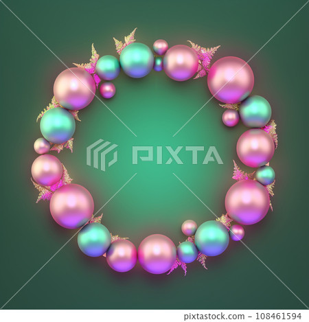 浪漫的紫色和綠色聖誕框架AI圖像 108461594