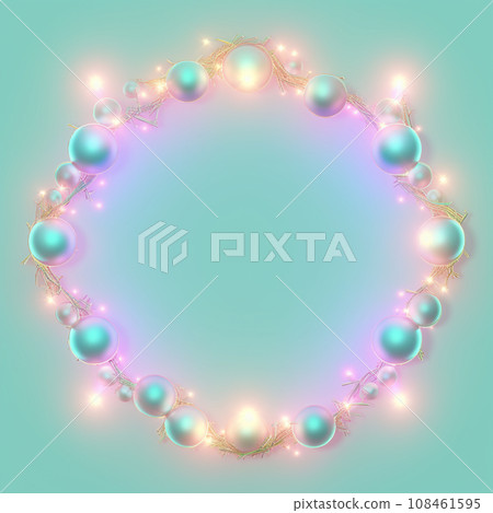 Romantic purple and green Christmas frame AI image 108461595