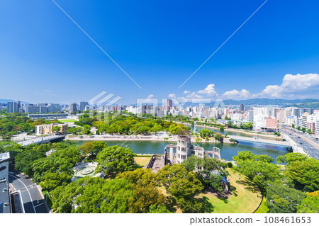High angle panorama of Hiroshima Peace Park and Atomic Bomb Dome [ Image of Hiroshima City ] 108461653