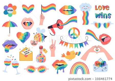LGBTQ set of symbols. LGBTQ sticker pack set. Rainbow icons 108461774