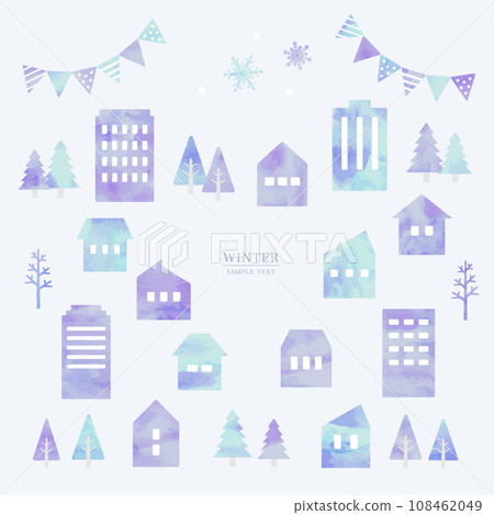 Winter house and building illustration material (watercolor style vector) 108462049