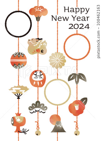 Year of the Dragon Photo Frame New Year's Card Watercolor Style Hanging Decoration 108462163