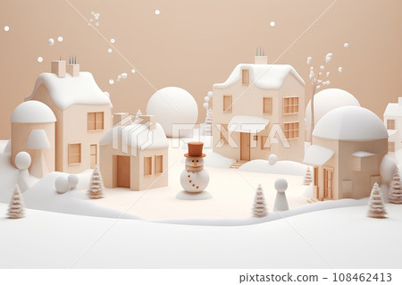 Snowy cityscape and snowmen (3D) 108462413