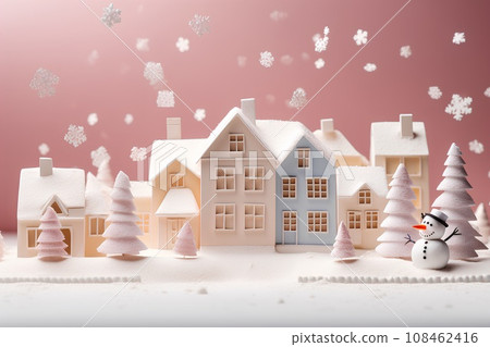 白雪皚皚的城市景觀和雪人（3D） 108462416