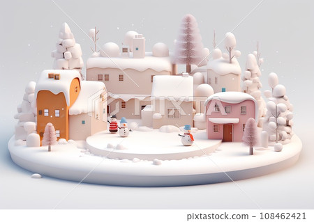 Snowy cityscape and snowmen (3D) 108462421