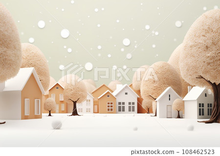 美麗的白色城市景觀 (3D) 冬天 108462523